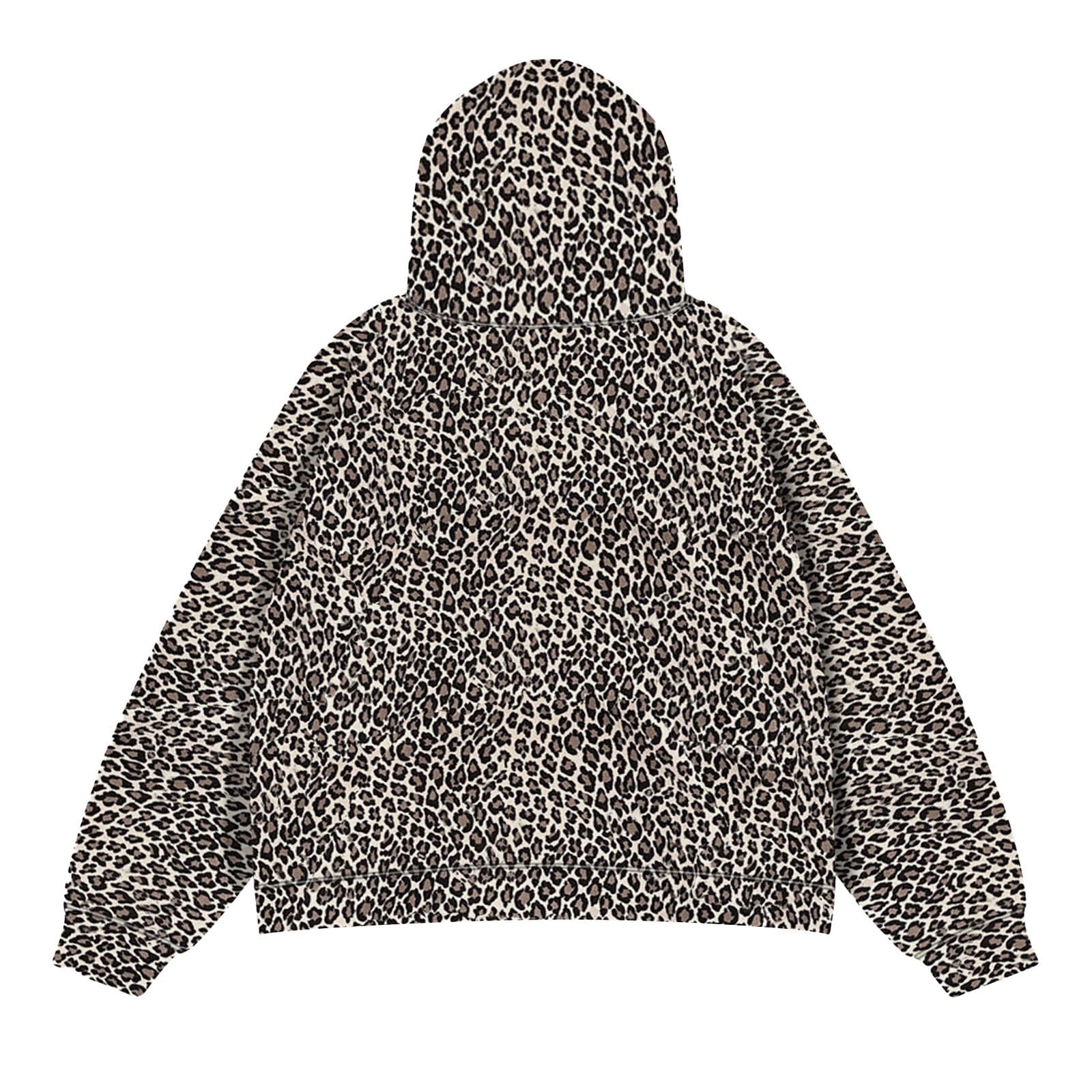 Y2K Oversized Leopard Print Hoodie Cheetah Print Sweatshirt Trendy Y2K Style Vintage Hoodie for Women (Leopard ALargeLarge)